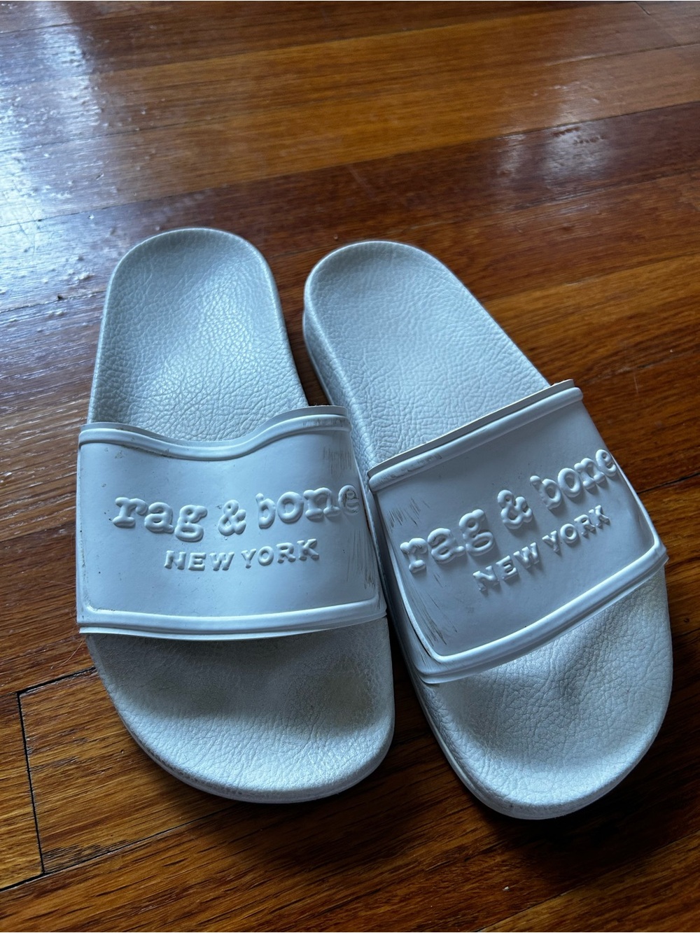 rag & bone White Logo Slide Sandals